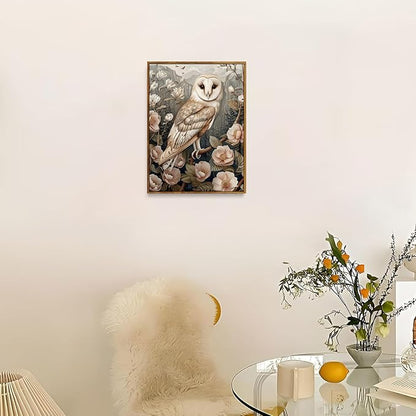 Djmwtb Framed Wall Art Vintage Wall Decor Owl Canvas Art Wildlife Pictures Floral Paintings Forest Prints Nature Artwork for Bedroom Living Room