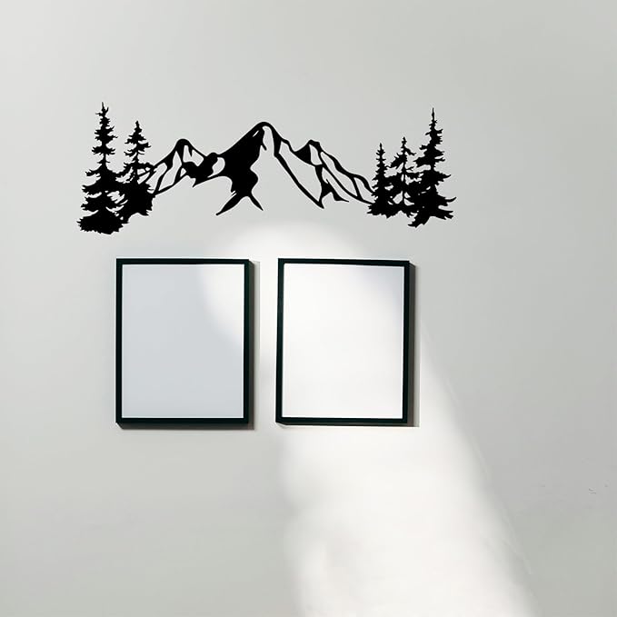 Yuzhuo Metal Mountain Wall Art Decor, Mountain Forest Silhouette Art Suitable for Living Room Bedroom Indoor Outdoor Garden Home Decoration (L)