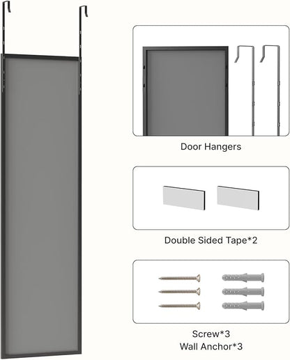 Kosmonia 48x14 Inch Full Length Tempered Glass Door Mirror - Over The Door Hanging, No Drill Installation, Suitable for Bedroom & Closet, Sturdy Hanging Design