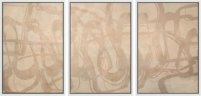 SIGNLEADER Framed Canvas Print Wall Art Set Beige Modern Abstract Line Art Illustrations Minimal Decorative Bohemian for Living Room, Bedroom, Office - 16"x24"x3 White