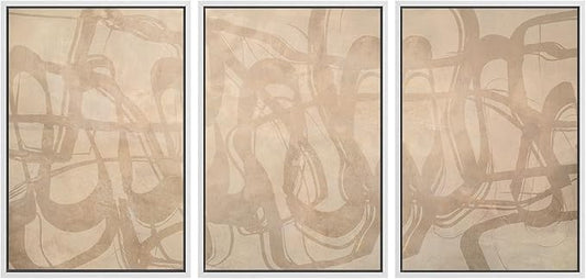 SIGNLEADER Framed Canvas Print Wall Art Set Beige Modern Abstract Line Art Illustrations Minimal Decorative Bohemian for Living Room, Bedroom, Office - 16"x24"x3 White
