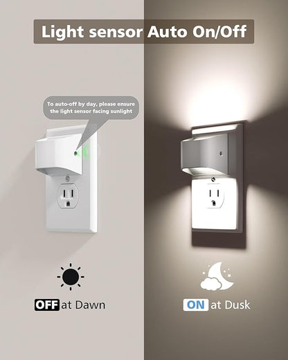 VOLISUN LED Night Light Cool White, 4 Pack Up and Down Night Lights Plug into Wall with Dusk to Dawn Light Sensor, 6000K Nightlight for Hallway, Bedroom, Bathroom, Kitchen White