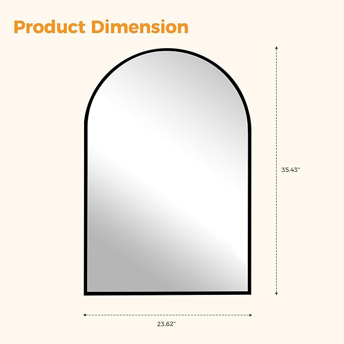 DUMOS 24"x36" Arched Wall Mirror, Bathroom Mirrors for Over Sink, Vanity Mirror with Tempered Glass & Anti-Rust Metal Frame, Entryway, Living Room, Bedroom, Black
