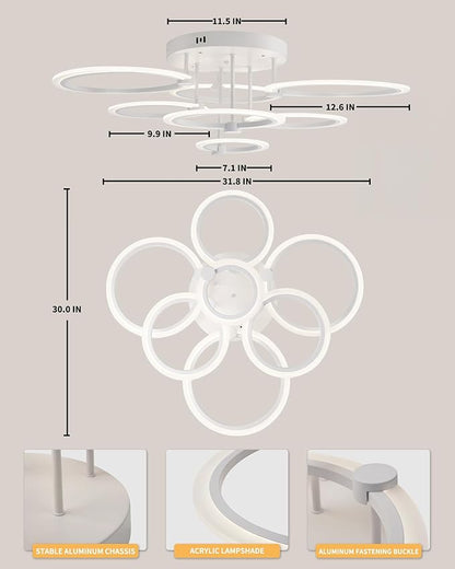 Modern LED Ceiling Light Dimmable Ceiling Light Fixtures with Remote 7 Rings White Close to Ceiling Lights 31.8" 130W 3000K-6500K Flush Mount Ceiling Lamp for Living Room,Bedroom,Kitchen