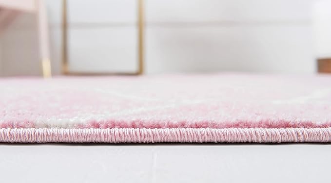 Unique Loom Trellis Frieze Collection Area Rug - Rounded (2' x 10' Runner, Light Pink/ Ivory)