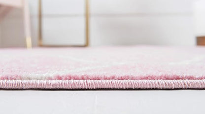 Unique Loom Trellis Frieze Collection Area Rug - Rounded (2' x 10' Runner, Light Pink/ Ivory)
