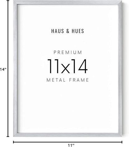 HAUS AND HUES 11x14 Silver Picture Frame - Modern Aluminum Certificate Display, Diploma or Poster Frame - Ready-to-Hang Vertically & Horizontally (11x14 in, Silver)