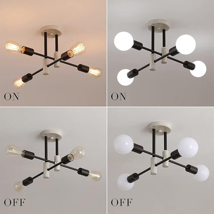 MEIXISUE Farmhouse Ceiling Light Fixtures,Oak+Black,4-Lights Rustic Vintage Metal Sputnik Chandelier for Bedroom Living Room Dining Room Kitchen Entryway Hallway Office UL Listed