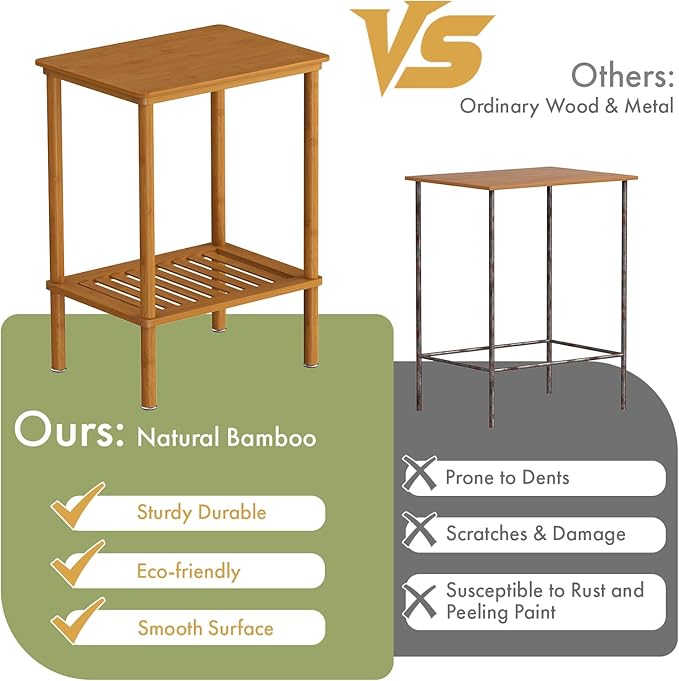 2-Tier Small Side Table, Narrow Entryway Table, Bedside End Table, Bamboo Night Stand with Storage Shelf, Sofa Side Table, Boho Accent Table for Small Space, Living Room, Bedroom, Walnut