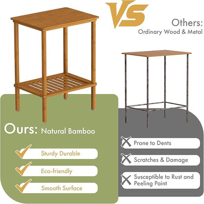 2-Tier Small Side Table, Narrow Entryway Table, Bedside End Table, Bamboo Night Stand with Storage Shelf, Sofa Side Table, Boho Accent Table for Small Space, Living Room, Bedroom, Walnut