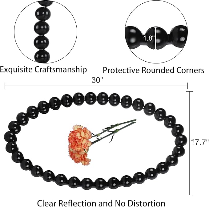 Oval Round Wall Mirror - 30 Inch Decorative Framed Bathroom/Living Room Accent Mirror with Beaded Ball Trim - Vintage Modern Style (Black/White/Gold) (Black)