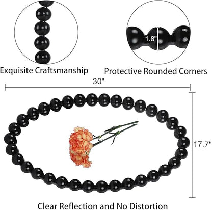 Oval Round Wall Mirror - 30 Inch Decorative Framed Bathroom/Living Room Accent Mirror with Beaded Ball Trim - Vintage Modern Style (Black/White/Gold) (Black)