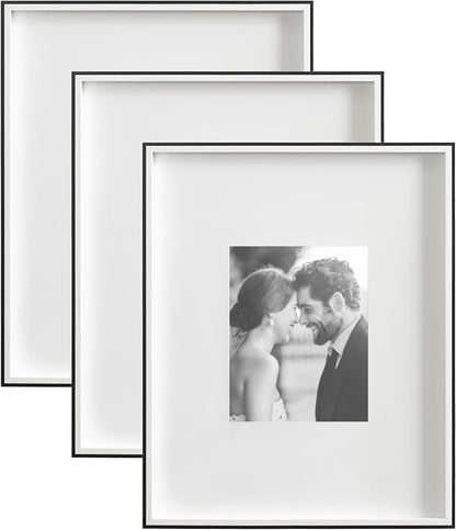 Kate and Laurel Gibson Modern Wall Picture Frame Set of 3; 16x20 matted to 8x10; White and Black; Three-Piece Frame Set for Gallery Wall Frame Set in Living Room Wall Décor