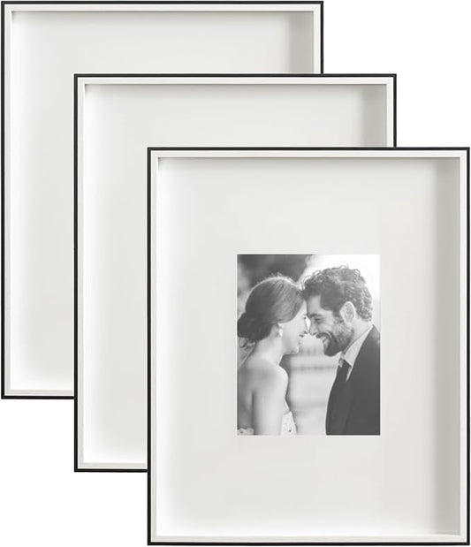 Kate and Laurel Gibson Modern Wall Picture Frame Set of 3; 16x20 matted to 8x10; White and Black; Three-Piece Frame Set for Gallery Wall Frame Set in Living Room Wall Décor
