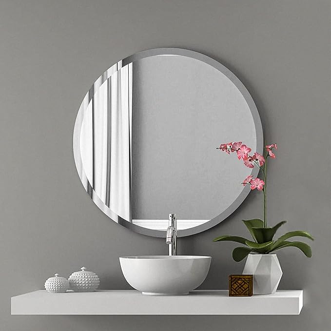 Frameless Round Mirror 30 Inch, Round Mirror with 1 inch Beveled Edge, Beveled Bathroom Mirrors for Vanity, Living Room, Entryways