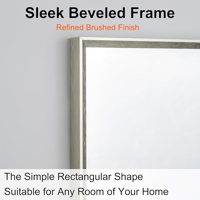 Bathroom Mirror for Wall, 20x30 Inch Metal Framed Mirror, Brushed Nickel Rectangle Mirror, Bathroom Vanity Mirror Farmhouse, Tempered Glass, Anti-Rust, Hangs Horizontally or Vertically
