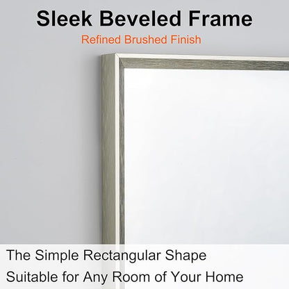 Bathroom Mirror for Wall, 30x40 Inch Metal Framed Mirror, Brushed Nickel Rectangle Mirror, Bathroom Vanity Mirror Farmhouse, Tempered Glass, Anti-Rust, Hangs Horizontally or Vertically