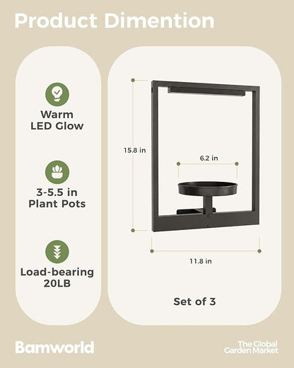 Bamworld Hanging Planters for Indoor Plants Wall Decor Outdoor Living Room Plant Stand Indoor Wall Planters Plant Hanger Window Plant Shelves 3-Packs with Magnetic Lights