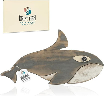 Driftwood Fish Nautical Wall Decor - Handmade Wooden Rustic Coastal Wall Art for Living Room, Bedroom, Office, Bathroom - Ocean Beach Decoration (Finn)