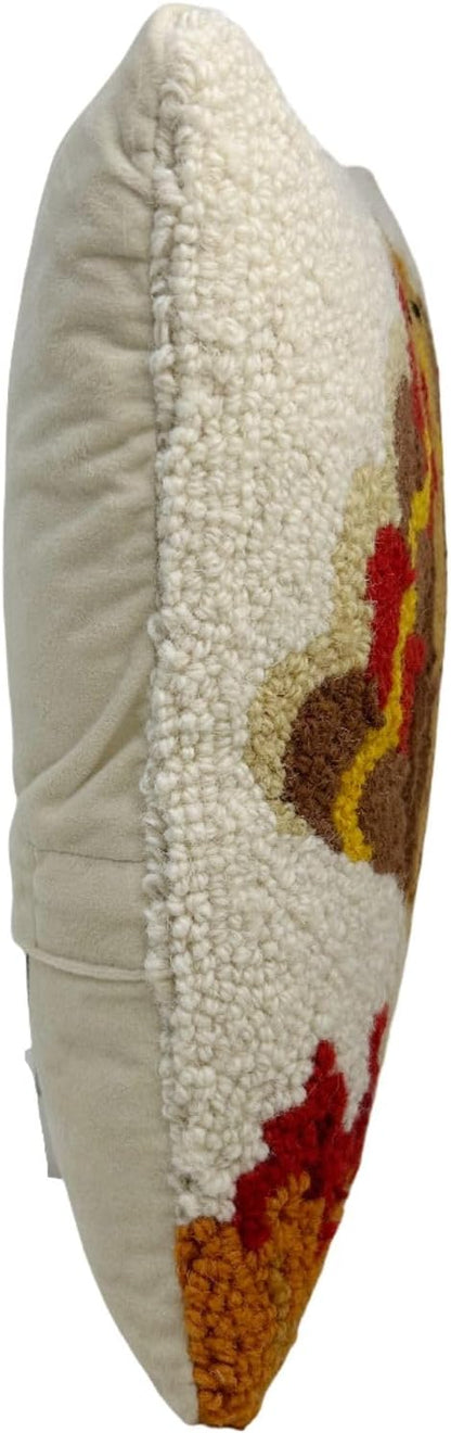 Hand Hooked Thanksgiving Pillow - 12X12 inches Throw Pillow for Couch or Dorm (Turkey)