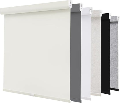 AOSKY No Drill Cordless Blackout Roller Shades with Valance,Customize Blinds for Indoor Windows,Room Darkening Window Shades Pull Down with Free-Stop Spring System, UV Protection for Home Ivory