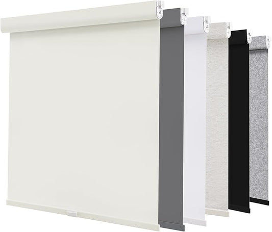 AOSKY No Drill Cordless Blackout Roller Shades with Valance,Customize Blinds for Indoor Windows,Room Darkening Window Shades Pull Down with Free-Stop Spring System, UV Protection for Home Ivory