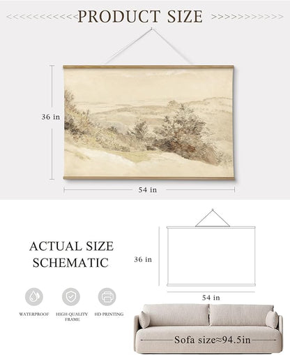 InSimSea 36x54 Extra Large Canvas Scroll Wall Art, Vintage Mountain Hill Landscape Painting Prints, Farmhouse Oversized Wall Decor for Living Room, Bedroom, Dining Room, Office