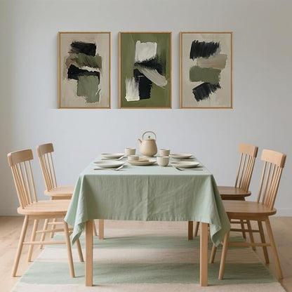 Green Abstract Framed Canvas Wall Art Set, Modern Brush Strokes Wall Decor,Neutral Tone Minimalist Green and Black Color Block Art Print for Living Room,Bedroom,Dining Room, Office-16 x24 x3