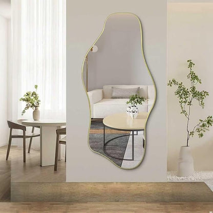 Large Irregular Mirror, 59"x25.5" Asymmetrical Frameless Mirrors, Gold Organic Shape Wall Mirrors for Living Room Bedroom Hallway Entryway, Horizontal or Vertical Hanging