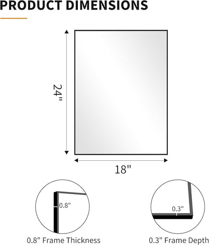 KOCUUY Black Bathroom Mirror, 18x24 Inch Rectangle Mirror for Over Sink, Modern Decorative Wall Mirror for Bedroom Living Room Bathroom, Hang Horizontal/Vertical