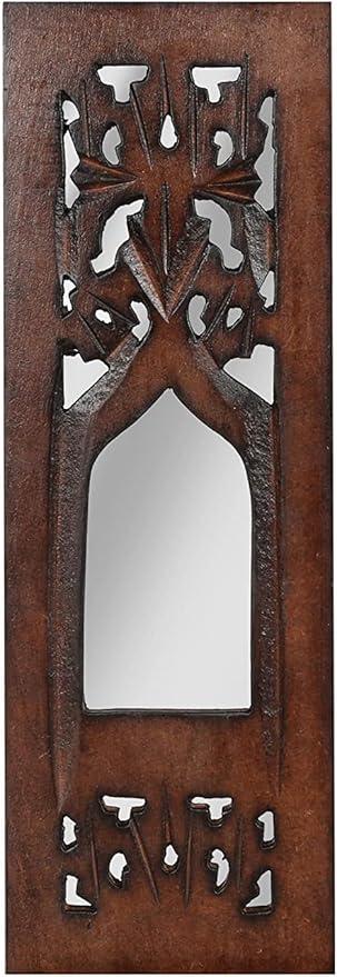 The Wooden Town Wall Hanging Plaques Wall Décor Jharokha With Mirror, Elegant Sculpture Wall Décor Panel to Enhance the Décor of Your Room or Office - 12x4 Inch - Burnt Set of 2