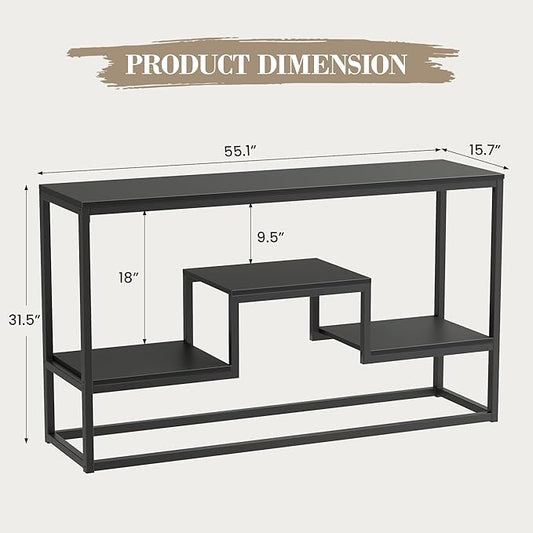 YOUDENOVA TV Stand for TVs up to 65 Inch, TV Console Table with 3-Tier Open Storage Shelves, Modern Industrial Entertainment Center for Living Room, Bedroom, Black