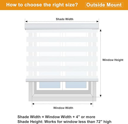 Persilux Cordless Zebra Blinds for Windows Shades (17" W x 64" H, White) Dual Layer Fabric for Day and Night Thermal Roller Shades, Free-Stop Room Darkening Sheer Shades for Home, Office and Bedroom