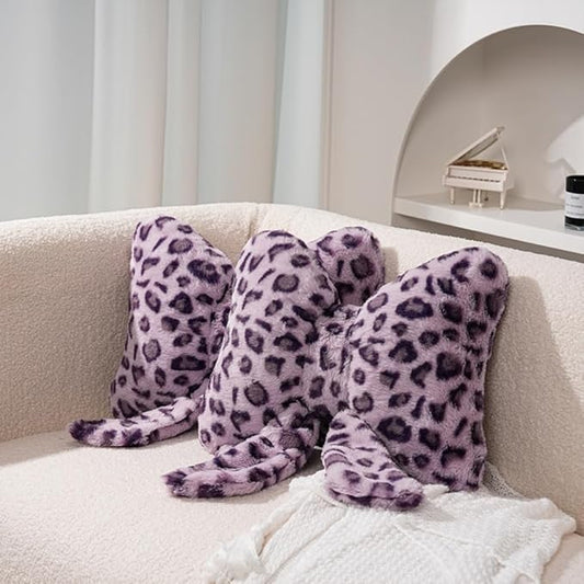 2 Pack Cute Leopard Print Bow Throw Pillows Furry Cheetah Bownote Plush Pillow Decor Bow Lumbar Suffed Pillow for Home Living Room Bedroom Bed Couch Cushion