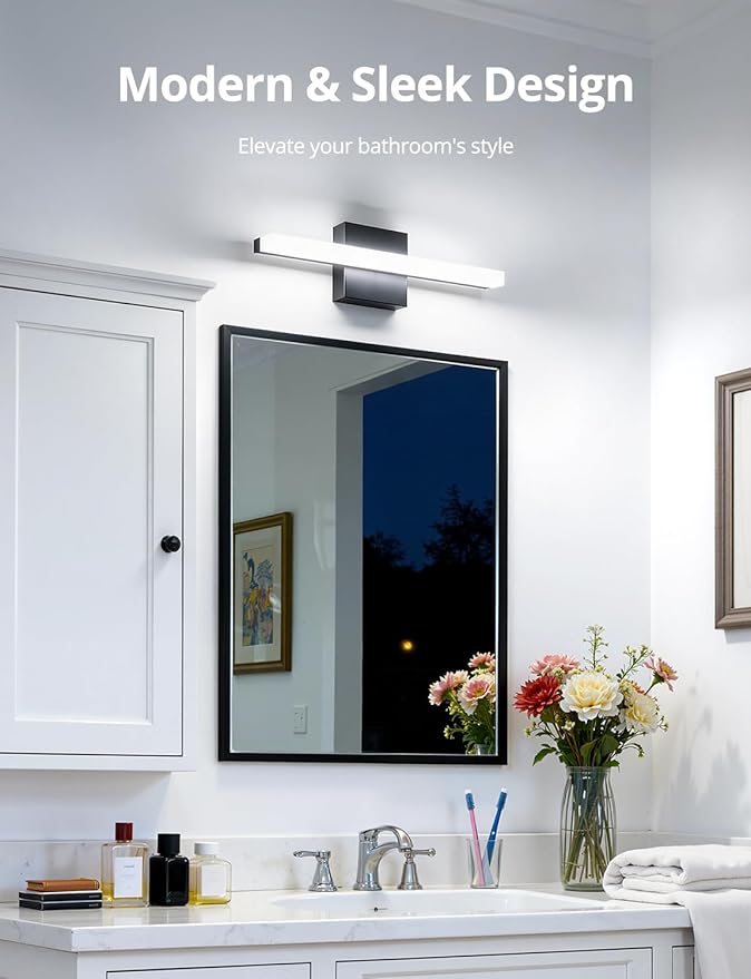Combuh Modern Black Bathroom Vanity Light Fixtures Over Mirror Gentle Shadow Free,16Inch 9W Small Wall Lighting Bars for Sink Restroom Cool White 6000K Lámparas para Baños Sobre Espejo 2 Pack