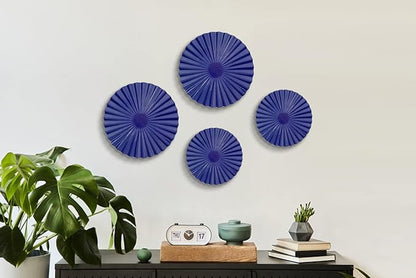 ITrixgan Deep Blue Wall Art Round Metal Modern Accent Sunburst Hanging Decor Above Bed TV for Home Office Bedroom Living Room Set of 4