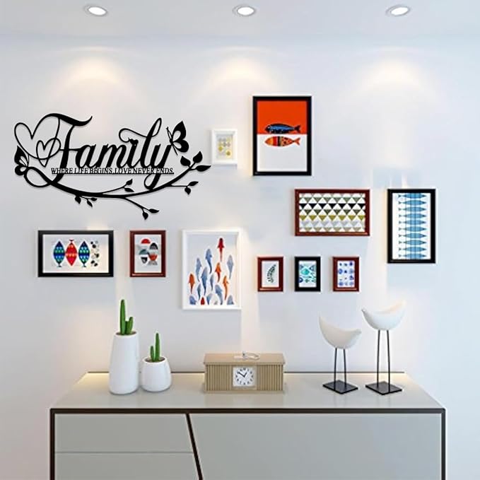 BFORXRO Family Signs for Home Decor Wall Black Metal Wall Art Family Wall Decor for Living Room Kitchen Bedroom