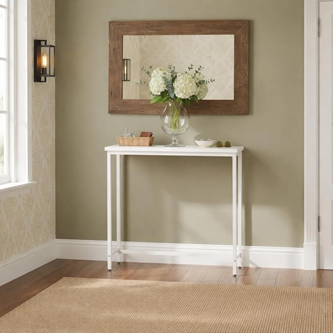 Narrow Entryway Console Table & Sofa Side Table - Industrial Hallway Table for Small Spaces, Behind Couch Table, Multi-Functional Living Room Bedroom Office,White, 29.5" x 9.4" x 29.5"