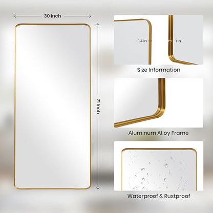 Anpark Rectangle Mirror Full Length 30" x 71" Large Floor Mirror Gold Shadow Box Frame Wall-Mounted Hanging Wall for Home Decor Leaning Wall Full Body Dressing Mirror for Closet Bedroom