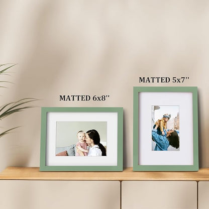 Egofine 9x12 Picture Frames 4PCS Covered by Plexiglass, Wood Frames for Pictures 5x7/6x8 with Mat or 9x12 without Mat, Tabletop and Wall Mounting Display, Green