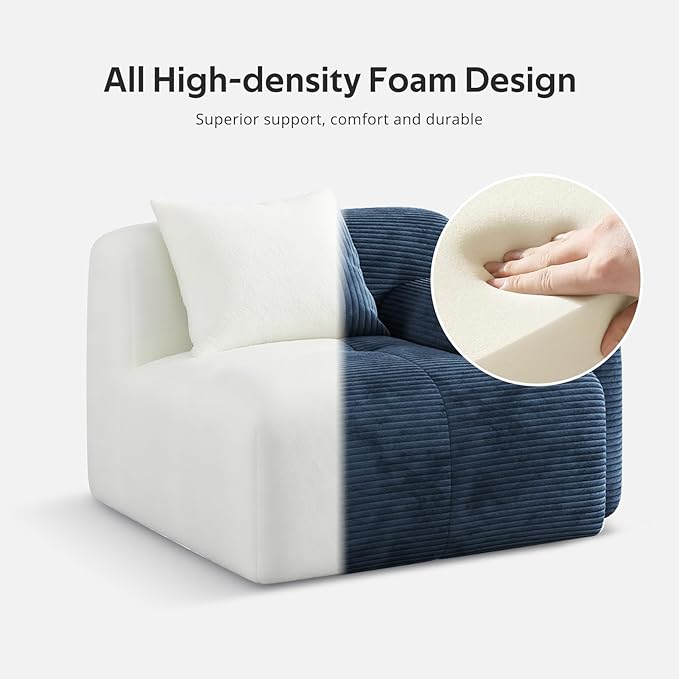Modern L-Shaped Modular Sectional Sofa for Living Room，Oversized 3-Seater Couch with Deep Seat and Movable Ottoman – No Assembly,Comfortable Suede Fabric Boneless Sofa (Blue)