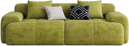 Modern L-Shaped Modular Sectional Sofa for Living Room，Oversized 3-Seater Couch with Deep Seat and Movable Ottoman – No Assembly,Comfortable Suede Fabric Boneless Sofa (Grass Green)