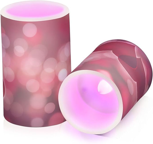 Valentines Lights Flameless Candles Valentines Hearts Bokeh Effect Pillar Candles Set of 2 Battery Operated Remote Control Warm Lights Home Decor