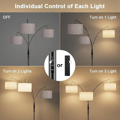 SIBRILLE 36W Corner Floor Lamp Dimmable - 3 Lights Arc Floor Lamps Standing Lamp with Remote & Touch Control, Tall Lamp for Living Room Corner, Bedroom, Office