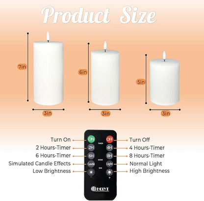 LEDHOLYT Rechargeable Flameless LED Pillar Candles–Luminous Real Wax Indoor Home Decor–Set of 3, Realistic Flickering LED Flame,Remote & Timer, USB-Rechargeable（White）