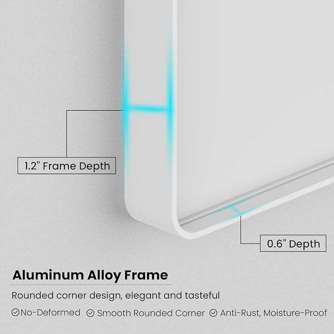 JISOSO White Bathroom Mirror 48x32 Inch, White Metal Framed Bathroom Mirror for Wall, Rounded Rectangle Matte Bathroom Vanity Mirror, Tempered Glass, Anti-Rust, Horizontal/Vertical