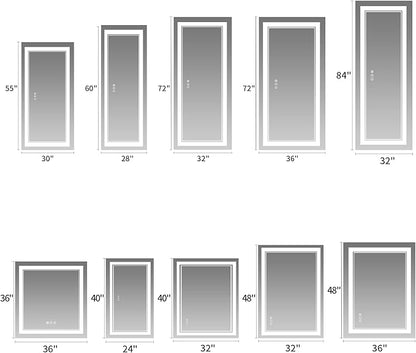 48x32 Inch LED Bathroom Mirror, Front Light and Backlit Anti-Fog Dimmable Memory Lighted Vanity Mirror, Shatterproof Wall-Mounted Led Mirror for Bathroom