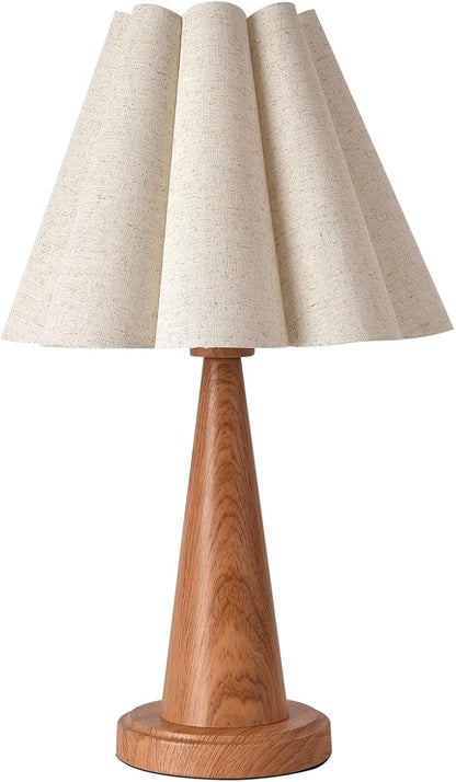 Modern Table Lamp with Petal Linen Lampshade, Light Faux Wood Metal Base, 20.5” Bedside Nightstand Lamp for Bedroom, Living Room, Office, E26 Base, Max 60W (Bulb Not Included)