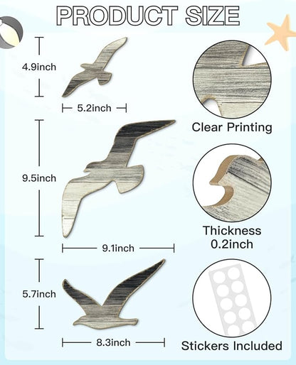 Putuo Decor 3pcs Wood Seagull Wall Decor Beach House Decor Coastal Ocean Themed Theme Wall Art Adhesive Seagull Wall Sculpture Sea Birds Lake House Ocean Vintage Ornaments For Home Bathroom
