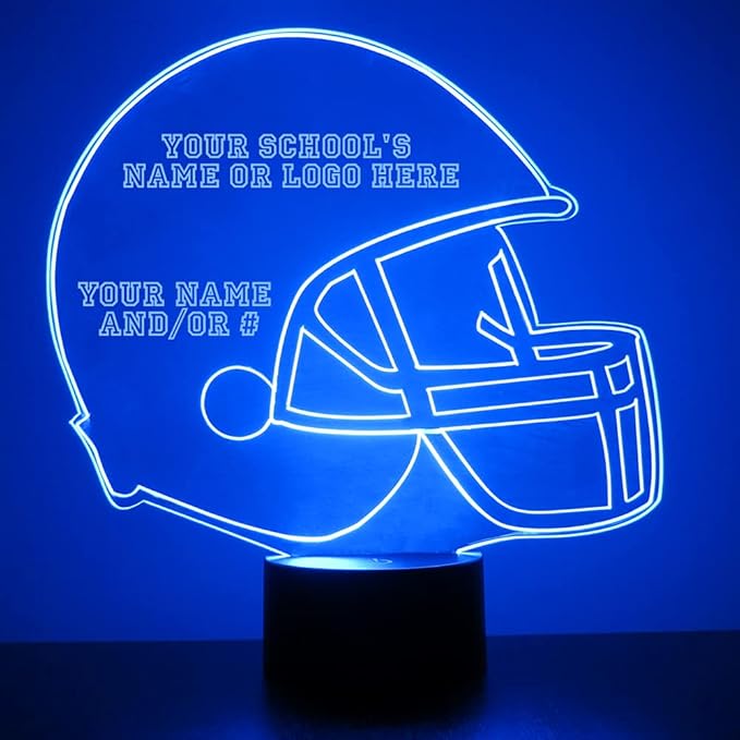 Mirror Magic Personalized LED Night Light Lamp with Remote, College Football Helmet Lights Up in 16 Colors, 4 Light Modes, 10-12" Tall Clear Acrylic Display Custom Engraved with Text, Battery or USB